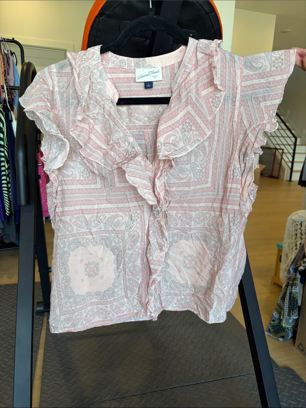 Daniel Rainn Pink Paisley Ruffle V-Neck Blouse